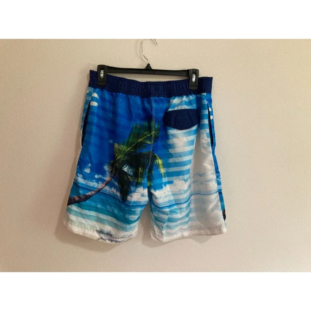 Corona Extra Swim Trunks‎ Shorts Men Size S Small Beer Palm Tree Striped Blue